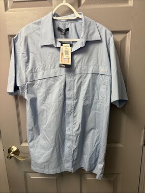 Tilley Light Blue Short-Sleeve Casual Button-Down Shirt